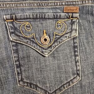 Carhartt Women's Boot Cut Jeans - Blue with Gold Stitching